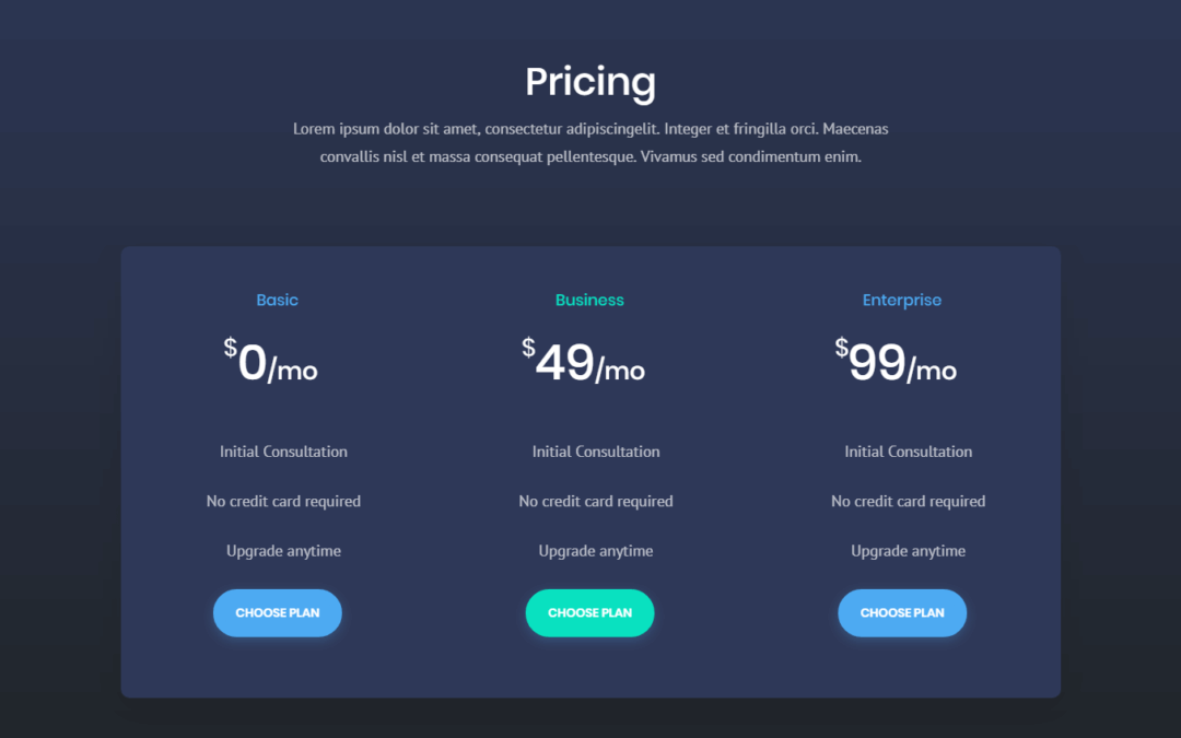 Digital Payments – Pricing/Pricing Table